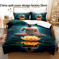 3Pcs Buddha Lotus Bedding Set 3D Print Spiritual Meditation Duvet Cover Pillowcases for Yoga Zen Room Decor Gift Bed linen AU Single(140x210cm)