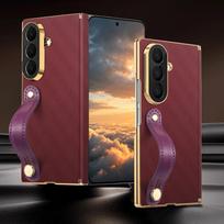 For Samsung Galaxy Z Fold 8 Ultra 5G 2026 Wrist Strap Leather Case Lens Camera Armor Back Coque Samsung Z Fold8 Ultra 7 6 Cover Galaxy Z Fold6 raudona
