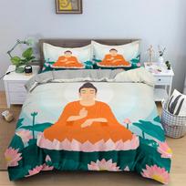 Buddha Duvet Cover Set, Meditation Buddha Statues Pattern Bedding Set, Ultra-Soft (1*Duvet Cover + 1/2*Pillowcases,Without Core) UK Single 135x200cm gray
