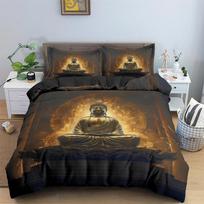 Buddha Duvet Cover Set, Meditation Buddha Statues Pattern Bedding Set, Ultra-Soft (1*Duvet Cover + 1/2*Pillowcases,Without Core) UK Single 135x200cm