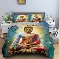 Buddha Duvet Cover Set, Meditation Buddha Statues Pattern Bedding Set, Ultra-Soft (1*Duvet Cover + 1/2*Pillowcases,Without Core) UK Double 200x200cm
