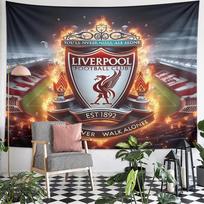 Liverpool Football Club Flaming Crest Anfield Stadium Wall Tapestry Youll Never Walk Alone Fan Decor for Man Cave Gift 150x200cm(59x78in)