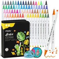 Ohuhu Acrylic Paint Markers Cotton Core 72 Colors Dual Tips Paint Pens High Opacity Acrylic Markers Waterproof Lightfast Drawing
