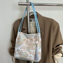 Cloth Embroidery Tote Bag Exquisite Hanfu Printing Handbag Chinese Style Shoulder Bag  Party mėlyna