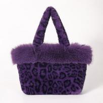 Elegant Leopard Print Fur Tote Bag Warm Large Capacity Shoulder Bag Soft Furry Handbag for Women 30x10x24cm blue