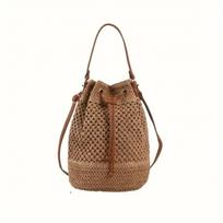 Large Capacity Drawstring Crossbody Bag Grass Weave Tote Bag Trendy Summer Beach Bag  Women brown