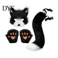 High-quality Plush Masque Furry Therian Costume Set for Girls Women Faux Fur Tail Fluffy Paw Easy-to-wear Gloves Fox Cat Wolf Animal Cosplay juoda
