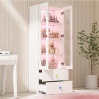 Glass Display Cabinet, 4-Tier Toy Cabinet with 2 Drawers, App-Controllable RGB LED Lighting, Colorful Spherical Ceramic Handles, White, 60x35x170 cm 60 x 35 x 170 cm balta