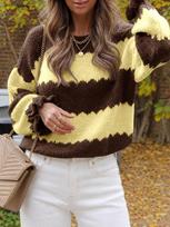 Women's Colorblock Crewneck Long Sleeve Pullover Knit Sweater Top for Fall and Winter S black