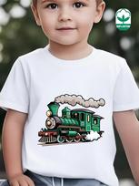 Green Vintage Steam Train Cartoon Graphic Family Matching T Shirt Boys Girls Short Sleeve Summer Crew Neck Casual Tops 140 gray