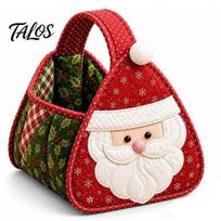 Portable Storage Tote DIY Quilted Christmas Basket Kit, Character Plaid Fabric Carry Rustic Home Decor Craft Set, Holiday Sewing Project, Creative Xmas Santa Claus
