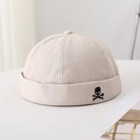 Skull Embroidery Docker Caps Brimless Hats Unisex Solid Sailor Cap Beanie Men Women Bucket Cap Adjustable Dad Hat smėlis