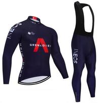 Mens Winter Fleece Cycling Jersey Bib Set Thermal Long Sleeve Bike Shirt Pants Road Mountain Biking L