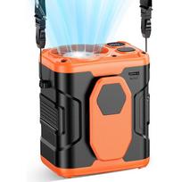 10000mAh Portable Waist Fan with Power Bank LED Lighting Hanging Neck Fan 5 Speed Strong Airflow Cooling Fan for Outdoor Working oranžinė