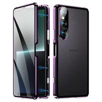 360 laipsnių pilnas dėklas Sony Xperia 1 VII 1 VI 10 5 Xperia1 V, dvipusis magnetinis pritraukimas, metalinis grūdintas stiklas, apsauginis dangtelis Xperia 1 V 2023 violetinė