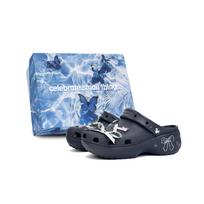 Crocs Classic Platform Clog Bow Graffiti Sweet Heartbeat Bow Gift Box Hole Shoes Same for Men and Women Silver Black 39-40 gray