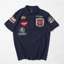 Vintage US Air Force Inspired Polo Shirt Mens Short Sleeve Embroidered Collared Tee Casual Cotton Top XXXL gray