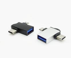 USB 3.0 į Type-C ir Micro-USB OTG dvigubas adapteris sidabras
