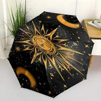 Sun, Moon Theme 8 Bone Hand Automatic Folding Umbrella, Compact and Portable Design, A Perfect Gift for Birthday, Christmas or Business Use0 brown
