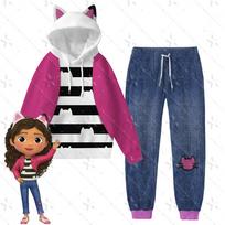 Gabby lėlių namelio katės ausų gobtuvas ir bliuzonų komplektas - Unisex mielas stilius 3XL pink