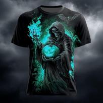 Halloween Grim Reaper Pumpkin 3D Print T Shirt Short Sleeve Bat Flame Graphic Tees Gothic Casual Daily Tops 6XL black