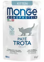 Monge Monoprotein Kitten begrūdis konservuotas pašaras jaunoms katėms su upėtakiu 85g