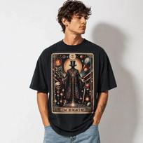 The Magician Tarot Card Graphic T-Shirt Major Arcana Mystic Tee 4XL gray