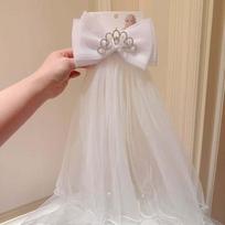 Fashion White Veil Hair Clip Bow Beads Girls Head Gauze Mesh Polyester Bridal Tulle Birthday Headdress white