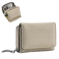 Bearneko Women's Mini Wallet, Compact Tri-fold Wallet, Genuine Leather, Anti-Skimming, Coin Purse, Holds 6 Cards, Large Capacity, Unisex (Grey Beige) beige