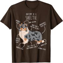 Sheltie Shetland Sheepdog Anatomy Funny Blue Merle Dog Lover Graphic Tee Short Sleeve S gray