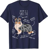 Sheltie Shetland Sheepdog Anatomy Funny Blue Merle Dog Lover Graphic Tee Short Sleeve S gray