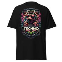 Follow Techno Dj Frog T Shirt Rave Club Edm Outfit Funny Psychedelic Wear Vintage Top For Everyday Wear Unisex Casual 4XL black