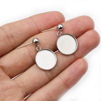10pcs No Fade Stainless Steel Ball Stud with 12/14/16/18mm Cabochon Blank Earrings Base DIY Jewelry Drop Earrings Accessories 16mm