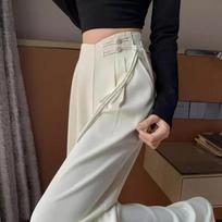 New Chinese Style Folding Suit Pants for Women In Spring and Summer High Waist Drooping Slim Casual Loose Straight Wide-leg Pants 2XL black