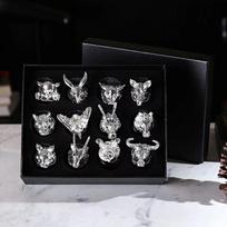 Dvylikos Zodiako ženklų likerio vyno taurės Kinų retro vyno rinkinys Kinų Baijiu gėrimo indai Daugiafunkcinis ir daugkartinis Puikiai tinka dovanoti