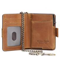 Hummer Paul AirTag Cowhide RFID Anti-theft Leather Card Holder with Metal Chain šviesiai ruda spalva