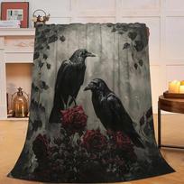 Gotikinis Varnos ir Varnos Fleece pledas, Mistiška dovana Helovino mėgėjams, Tamsiosios Akademijos dekoras miegamojo sofai 75X95CM gray