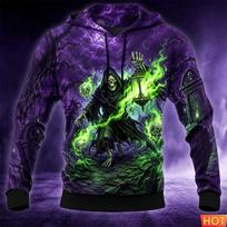 Men's Halloween Grim Reaper 3D Printed Hoodie Skull Raven Gothic Graphic Sweatshirt Long Sleeve Streetwear Outdoor street hoodie M blue