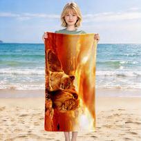 Lion Pride Quick-drying, highly absorbent beach towel,suitable for the beach, pool, gym, and travel.Sports sweat towel Convenient and durable. 70cmx140cm(27x55inch) beige