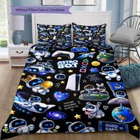 Astro Bot 3Pcs Bedding Set, Duvet Cover with 2 Pillowcases, Tropical Ocean Robot Print Bed Linen, No Comforter No Pillow Core 173X218cm