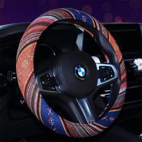 Naujas etninis lininis vairo užvalkalas – madingas, suasmenintas automobilio aksesuaras 38 cm brown