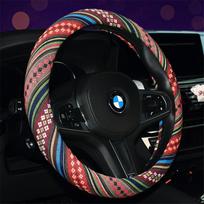 Naujas etninis lininis vairo užvalkalas – madingas, suasmenintas automobilio aksesuaras 38 cm black