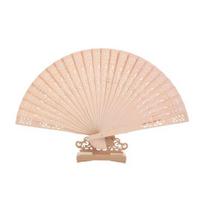 Wooden Folding Fan with Hollow Ribs Chinese Japanese Style Vintage Hand Fan Portable Wedding Dance Party Decorative Handheld C beige