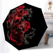 Horror Luxury Skull Roses Folding Umbrella Auto-Open Design 8 Iron Ribs Plastic Handle Foldable Sunshade Perfect Christmas Gifts brown