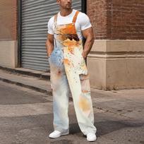 Men's Loose Fit Cargo Bib Overalls, Wide Leg Jumpsuit with Multi-Function Pockets XL white