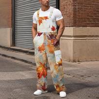 Men's Loose Fit Cargo Bib Overalls, Wide Leg Jumpsuit with Multi-Function Pockets M white