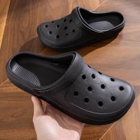 Summer Unisex Clogs Couple Hollow Garden Shoes Lightweight Drifting Beach Sandals 44-45 juoda