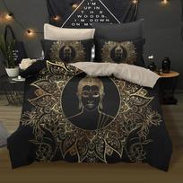 Golden Buddha 3-Piece Super King Size Bamboo Fiber Bedding Set - Duvet Cover & Pillow Cases Home Textile Western Style 240x220 EU Single 135*200cm/53x79in 3pcs