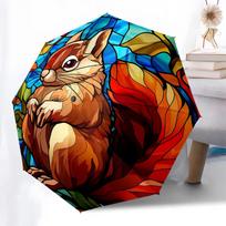 1pc Stained Glass Squirrel Design Automatic Opening Folding Umbrella with 8-Bone Iron Frame, Suitable for Fans, Travel, Daily Use, and Gifts - Outdoor blue