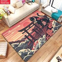 Japonijos Ukiyo-e Juodo Katino Torii Vartų Plotas Kilimėlis, Bangų Spaudos Kilimėlis Svetainei Miegamajam, Estetiškas Anime Grindų Kilimėlis Namų Dekoras 80x120cm(31x47 in) pink
